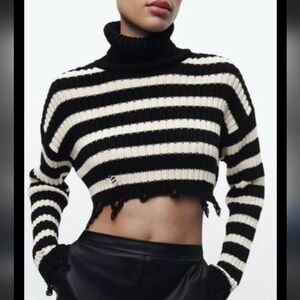 ZARA NWT STRIPED CROP KNIT SWEATER Size Small